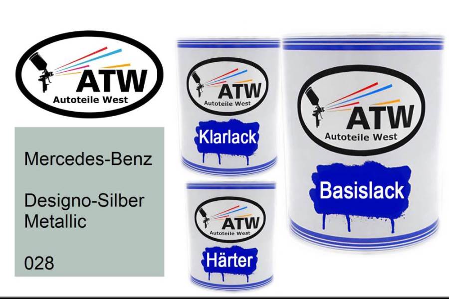 Mercedes-Benz, Designo-Silber Metallic, 028: 1L Lackdose + 1L Klarlack + 500ml Härter - Set, von ATW Autoteile West.